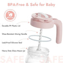 Papablic Glass Breastmilk Pitcher, Formula Mixing Pitcher with Mixing Handle Lid, Wide Mouth Mason Jar Mixer with Flip Locking Spout, Easy to Clean, BPA Free, Pink by TinyTreasures Baby Boutique