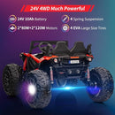2 Seaters 24V Ride on UTV with Remote Control,10AH Battery, 400W Powerful Motors with 17" EVA Wheels, 20.5“ Seat Width Electric Ride Toy with Metal Suspension,LED Lights,Music,Horn (Red) by TinyTreasures Baby Boutique