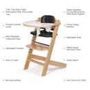 Cowiewie Natural Wooden High Chair for Babies & Toddlers 3-Tier Remove & 2 Adjustable Tray, 8 Adjustable Highchair with Cushions, Easy to Clean (Black) by TinyTreasures Baby Boutique
