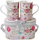 Lightahead Elegent Bone China 2 Coffee Tea Mugs set floral Design in attractive gift box 11 oz each by CozyNest Decor