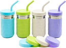 WeeSprout 2-in-1 Drinking Cups for Kids, Durable Stainless Steel Tumbler for Smoothies, Silicone Straws with Stoppers, Premium Plastic Twist Lids, Easy-Grip Sleeves, Set of 4 Dishwasher Safe Kid Cups by TinyTreasures Baby Boutique