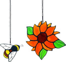 2 Packs Sunflower Gifts for Mom Grandma, Honey Bee Sunflower Stained Glass Window Hanging, Sun Flower Suncatcher for Window, Bee Themed Gifts for bee Lovers by GreenHaven Gardens