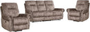 EBELLO 3 Pieces Reclining Couch Furniture Set for Living Room, Double 1 Seat Power Recliner Chair with Massage and Heat, a 3 Seater Manual Sofa, Vintage Rivet Mid-Century Design, Brown by CozyNest Decor