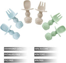 PandaEar 6 Pack Silicone Baby Spoons and Fork Feeding Set- Anti-Choke First Self Feeding Utensils for Baby Led Weaning Ages 3 Months (Blue, Green&Tan) by TinyTreasures Baby Boutique