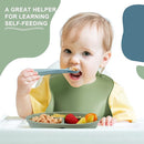 10 Pack Silicone Baby Feeding Set, Toddlers Led Weaning Feeding Supplies with Suction Baby Bowl Divided Plate Adjustable Bib Soft Silicone Spoon Fork, Infant Self Eating Utensil Set (Blue, Green) by TinyTreasures Baby Boutique