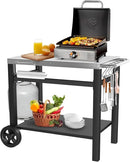 Outdoor Grill Table, Movable Dining Cart, Pizza Oven Table Stand, Double-Shelf Grill Stand, Food Prep and Work Cart with Wheels, Hooks, Fits for Blackstone Ninja by CozyNest Decor