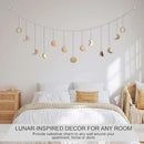 Moon Phase Wall Decor with LED String Light, 13 Gold Wood Boho Wall Hanging Decor Mood Garland 56'' - Celestial Phases Moon Decor in Bohemian Style for Bedroom Home Living Room by CozyNest Decor