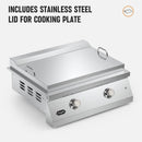 Hygrill 30-Inch Premium Built-In Natural Gas Griddle for Outdoor Kitchen, Durable 304 Stainless Steel 2-Burner Flat Top Grill with Lid and LED lights by GreenHaven Gardens