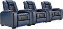 ANJ Power Home Theater Seating Set of 3, Blue Faux Leather Electric Recliner Chair with Powered Headrest, Dual Motors Movie Reclining Chairs with LED Lights,USB Port,Cup Holders, Hidden Arm Storage by CozyNest Decor