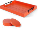 Ottoman With Handle for Living Room - Set of 4 Natural Wooden Coasters - Rustic Serving Tray for Coffee Table - Kitchen Decorative Tray With Handles (Orange) by CozyNest Decor