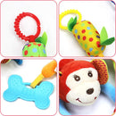 4 PCS Baby Soft Hanging Rattle Crinkle Squeaky Toy - Baby Toys for 0 3 6 9 to 1 Animal Ring Plush Stroller Infant Car Bed Crib Travel Activity Hanging Wind Chime with Teether for Boys Present by TinyTreasures Baby Boutique
