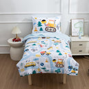 NTBED 4 Pieces Construction Toddler Bedding Set for Baby Boys, Truck Vehicles Excavator Cars Printed, Includes Comforter, Flat Sheet, Fitted Sheet and Pillowcase,Light Blue by TinyTreasures Baby Boutique