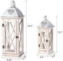Set of 2 Large Farmhouse Wooden Metal Lanterns, Rustic Decorative Floor Candle Lanterns, Whitewash Distressed Hanging Lanterns for Home Decor (No Glass) by CozyNest Decor