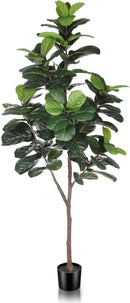 Artificial Fiddle Leaf Fig Tree - 6.5ft Faux Ficus Lyrata Plant with 108 Fiddle Leaves Fake Fig Silk Tree in Pot Artificial Tree for Indoor Outdoor Home Office Perfect Housewarming by CozyNest Decor