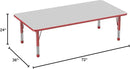Factory Direct Partners FDP Rectangle Activity School and Classroom Kids Table (36 x 72 inch), Toddler Legs, Adjustable Height 15-24 inches - Gray Top and Red Edge by CozyNest Decor