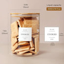 Set of 2 Large Glass Flour and Sugar Containers - 100 Fl oz Thicken Glass Storage Jars with Airtight Bamboo Lid and 132 Kitchen Pantry Labels - Big Clear Rice Containers Farmhouse by CozyNest Decor