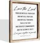 Christian Wall Plaque, Master Bedroom Decor Above Bed, Rustic Farmhouse Christian Decor, Matthew 22:37-39 Signs, Framed Wall Plaque Sign 15 * 11.5 inches, Love the Lord Sign by CozyNest Decor