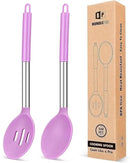 Pack of 2 Large Silicone Cooking Spoons,Non Stick Solid Basting Spoon,Heat-Resistant Kitchen Utensils for Mixing,Serving,Draining,Stirring (PURPLE) by CozyNest Decor