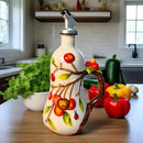18.26oz/540ml Ceramics Olive Oil Dispenser Bottle,Hand Painted Reliefs Oil Dispenser for Kitchen,Oil Bottles for Kitchen (Cherry) by CozyNest Decor