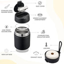 17oz Soup Thermo for Hot Food Kids Insulated Vacuum Food Jar with Stainless Steel Spoon Wide Mouth Thermo Leakproof Lunch Food Container Kids Hot Lunch Box (Black) by TinyTreasures Baby Boutique