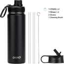 Drinco Stainless Steel Water Bottle Spout Lid Vacuum Insulated Double Wall Water Bottle Wide Mouth (40oz 32oz 22oz 18oz 14oz) Leak Proof Keep Cold Sport Camping Hiking (22 oz, 22oz Black) by CozyNest Decor