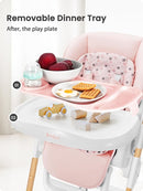 Foldable High Chair with Soft Cushion, High Chairs for Babies and Toddlers, Height Adjustable Feeding Chair, Adjustable Backrest and Footrest, Lockable Wheels, Woodgrain Star Pink by TinyTreasures Baby Boutique