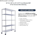 48"x18"x72" PRIME HEAVY DUTY Chrome 5-Tier Wire Shelving NSF 4000 LBS MAX Capacity Storage Rack for Commercial, School, Home, Garage, Warehouse, Industrial, and Hospital Uses (with Wheels) by CozyNest Decor