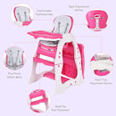 Costzon Baby High Chair, 3 in 1 Infant Table and Chair Set, Convertible Booster Seat with 3-Position Adjustable Feeding Tray, Adjustable Seat Back, 5-Point Harness (Pink) by TinyTreasures Baby Boutique