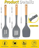 Pack of 4 Silicone Kitchen Utensils Set, Non Stick Solid Spatulas and Heat Resistant Slotted Spoons with Wooden Handle, Ideal BPA Free Cooking Utensils for Mixing,Serving,Turning,Stirring(GRAY) by CozyNest Decor