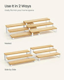 SONGMICS Display Risers, Set of 2 Engineered Wood Perfume Organizer Stand, 3-Tier Cupcake Stand Holder, Spice Rack, Shelf Risers for Figures, Dessert Shelves, Natural Beige and Cloud White UKCS016N02 by CozyNest Decor