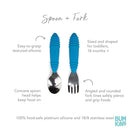 Bumkins Toddler Utensils, Kids Size Fork and Spoon Set, Silicone and Stainless-Steel Training Silverware, Angled Forks / Sporks for Self-Feeding, Children Hold Learning to Eat, 18 Mos Up, Dark Blue by TinyTreasures Baby Boutique