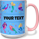 Personalized Mug for Kids - Mermaids - Custom Name/Text, Ceramic Hot Chocolate/Cocoa/Coffee Cup for Girls, Birthday/Christmas/Holiday Gift - 15 oz, Pink Handle by TinyTreasures Baby Boutique