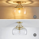 WUZUPS Chandelier Rustic Farmhouse Industrial Round Semi-flushmount Ceiling LED Light Fixture with Clear Glass Shades for Bathroom Kitchen Foyer Entryway, H 11.8" x W 13.4", E26 Base, Gold by CozyNest Decor