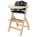 Abiie Beyond Junior Wooden High Chair with Tray - Adjustable and Convertible High Chair for Babies and Toddlers - 6 Months to 250 Lb - Water Resistant - Natural Wood/Black Pearl Cushion by TinyTreasures Baby Boutique