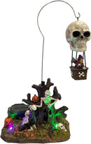 Animated Skull Balloon Ride Halloween Figurine | Spooky Town Collection Accessories with Multi-Color LED, Motion and Sound | 14.13 Inch by CozyNest Decor