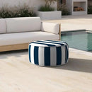 Inflatable Ottoman Stool D21 xH9 for Outdoor/Indoor Use, Water Repellent Patio Foot Rest Stool with Portable Handle,Round Pouf Ottoman Suitable for Garden,Deck and Camping - Cabana Navy by CozyNest Decor