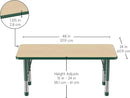 FDP Rectangle Activity School and Kids Classroom Table (24 x 48 inch), Toddler Legs, Adjustable Height 15-24 inches - Maple Top and Green Edge by CozyNest Decor