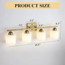 Stainless Steel Milk Glass Vanity Lights for Bathroom, 4 Light Gold Bathroom Light Fixtures Over Mirror, Ceramic E26 Sockets Wall Mounted by CozyNest Decor