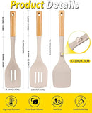 Pack of 4 Silicone Kitchen Utensils Set, Non Stick Solid Spatulas and Heat Resistant Slotted Spoons with Wooden Handle, Ideal BPA Free Cooking Utensils for Mixing,Serving,Turning,Stirring(KHAKI) by CozyNest Decor