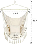 Y- STOP Hammock Chair Hanging Rope Swing, Max 500 Lbs, 2 Cushions Included, Large Macrame Hanging Chair with Pocket for Superior Comfort, with Hardware Kit (Beige) by GreenHaven Gardens