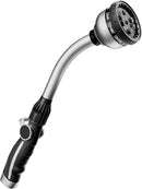 RESTMO Watering Wand Heavy Duty, Metal Garden Hose Wand with Thumb Flow Control, 15-Inch Long Hose Nozzle Sprayer with 10 Spray Patterns, Ideal to Water Hanging Baskets and Shrubs, Silver by GreenHaven Gardens