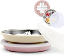 Stainless Steel Toddler Suction Plate with Lid, Deeper 9" Divided Plates with Removable Silicone Sleeves for Kids, Non Toxic & BPA Free | Unbreakable Baby Snack Dishes Set of 2,Pink & Beige by TinyTreasures Baby Boutique