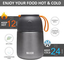 Insulated Thermo Food Jar for Hot & Cold Food for Kids Adult, 17 oz Soup Thermal Hot Food Containers for Lunch, Triple Layer Insulation Stainless Steel Food Jar with Spoon (Grey) by TinyTreasures Baby Boutique