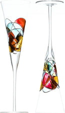 Victoria Barcelona Champagne Flute - 7.5 Oz Mouth-Blown Hand Painted, Antoni Gaudi & Murano Inspired Artistic Unique Gift Ideas Anniversary, Birthday, Weddings, Women & Men (2, Sagrada Red) by CozyNest Decor