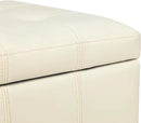 Adeco Faux Leather Storage Ottoman with Hinged Lid, 17.5 Inch High Cream White Square Cube Foot Stool with Storage, Upholstered Vanity Stool with Solid Wood Legs for Living Room, Bedroom, Dorm by CozyNest Decor