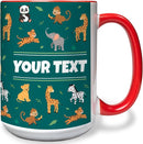 Personalized Mug for Kids - Zoo Animals - Custom Name/Text, Ceramic Hot Chocolate/Cocoa/Coffee Cup for Boys/Girls, Birthday/Christmas/Holiday Gift - 15 oz, Red Handle by TinyTreasures Baby Boutique