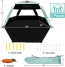 WhiteFang Deluxe Pop Up Beach Tent Sun Shade Shelter for 3-4/5-6 Person, UV Protection, Extendable Floor with 3 Ventilating Windows Plus Carrying Bag, Stakes, and Guy Lines by TinyTreasures Baby Boutique