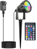 RGB Christmas Outdoor Spot Lights with Timer(4/6/8H), 12V 5W Metal case Color Changing Spot Light Outdoor Garden Yard Lawn Landscape SpotLights IP65 Waterproof, 1 Lights by GreenHaven Gardens