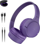 Belkin SoundForm Mini - Wireless Bluetooth Kids Headphones, 30H Battery, 85dB Safe Volume Limit, Built-in Microphone - Toddler On-Ear Earphones for iPhone, iPad - Ideal for School - Purple w/Case by TinyTreasures Baby Boutique