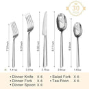 KINGSTONE Silverware Set, 30-Piece Forged Flatware Set Cutlery Set Premium Stainless Steel, Service for 6, for Kitchen, Home, Wedding, Party, Mirror Polished and Dishwasher Safe by CozyNest Decor